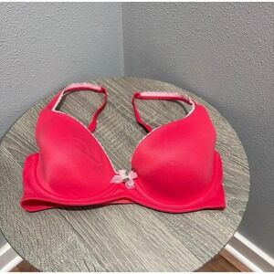 Victorias Secret Body Push-up Bra 32D Lace Trim Smooth T-Shirt Red Multiway